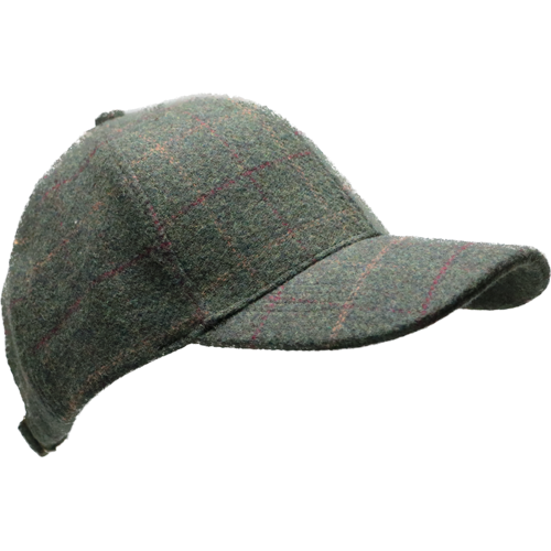 Green Tweed Check Baseball Cap with Self-Coloured Peak.