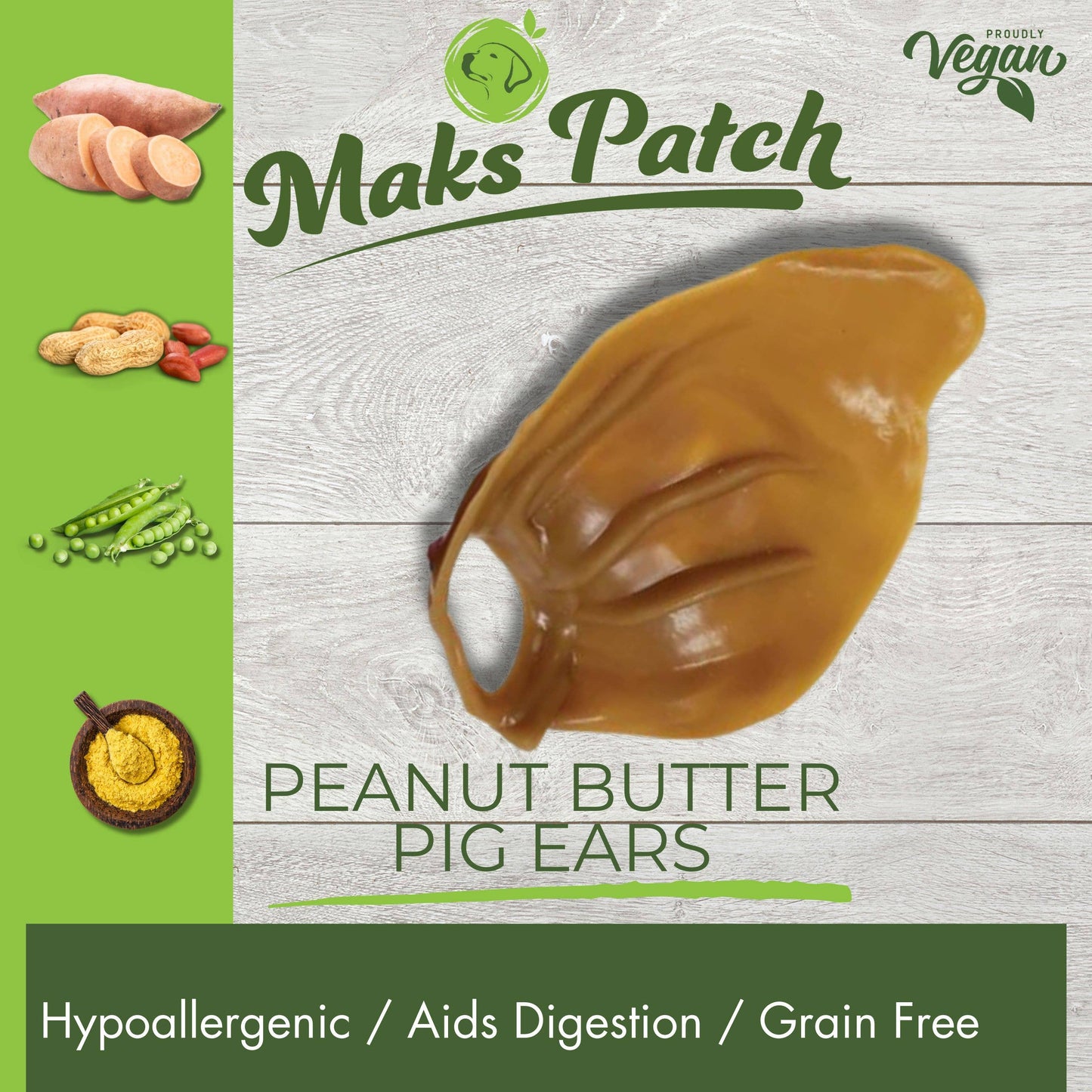 Maks'Patch Natural Vegan Dog Treats Pigs Ear Shaped Natural Smoked Flavour