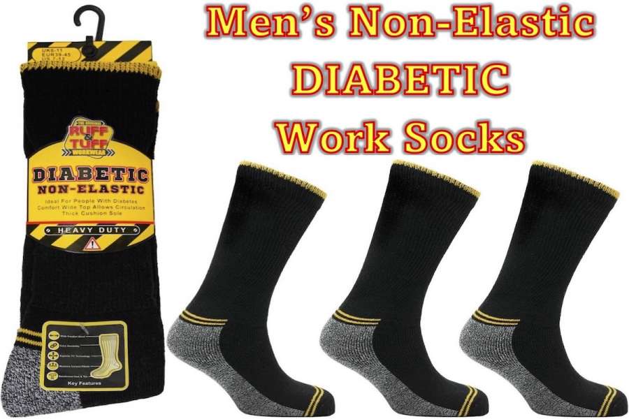 Men's Diabetic Non Binding Loose Elasticated Top Heavy Duty Work Boot Socks UK 6-11 by Ruff & Tuff