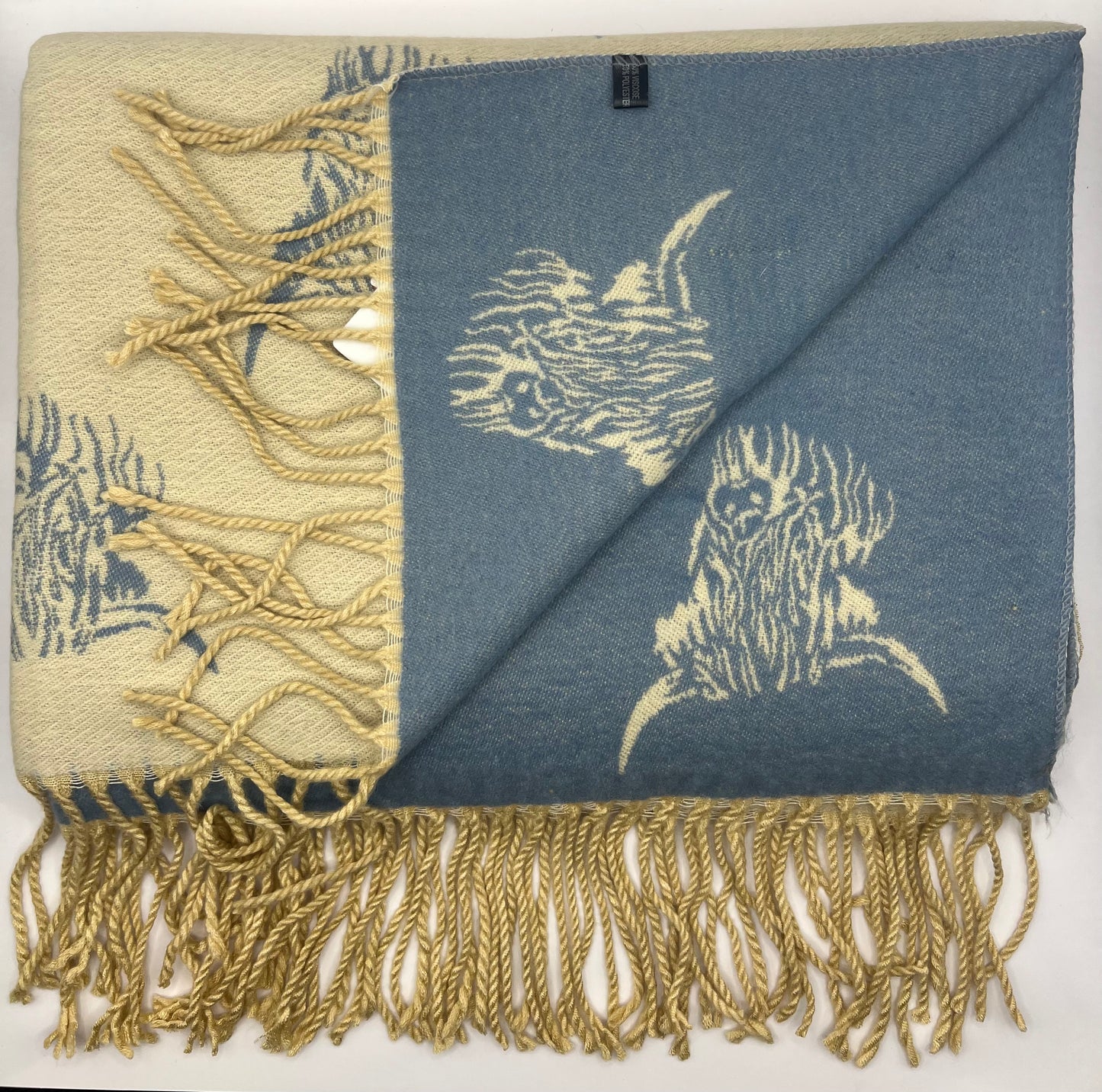 House Of Tweed Highland Cow Scarf Cream & Grey