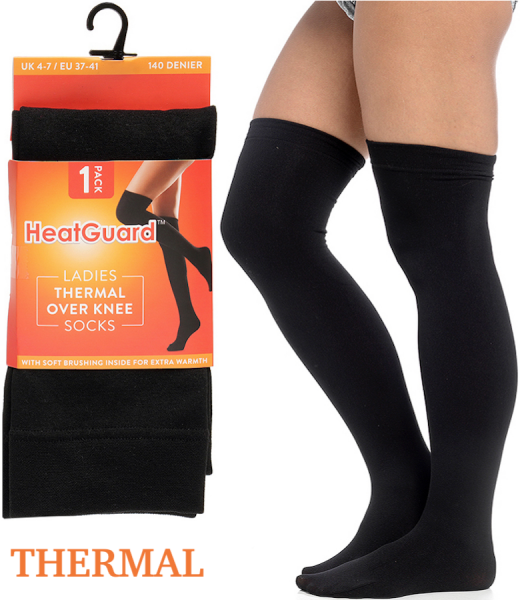 Ladies Black 140 Denier Thermal Soft Over Knee Socks by HeatGuard