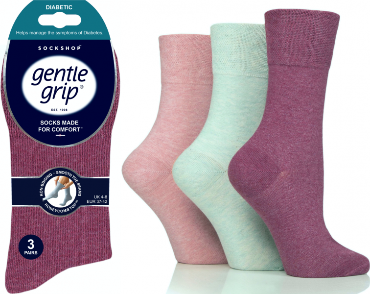 Ladies Diabetic Gentle Grip Non Binding HoneyComb Top Seamless Toe Socks UK 4-8 by SockShop