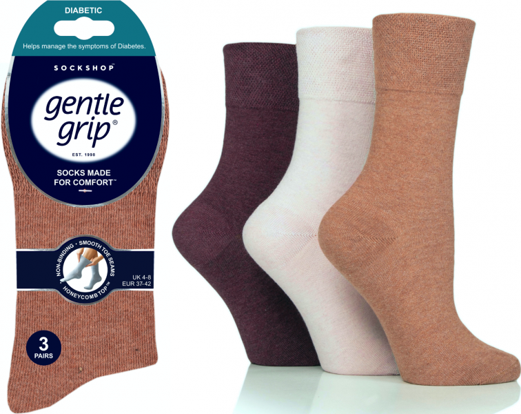 Ladies Diabetic Gentle Grip Non Binding HoneyComb Top Seamless Toe Socks UK 4-8 by SockShop