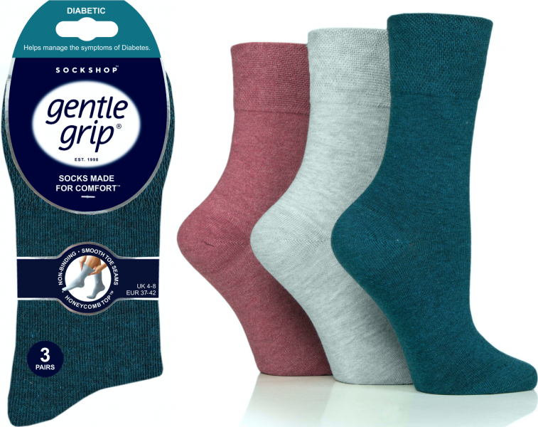 Ladies Diabetic Gentle Grip Non Binding HoneyComb Top Seamless Toe Socks UK 4-8 by SockShop