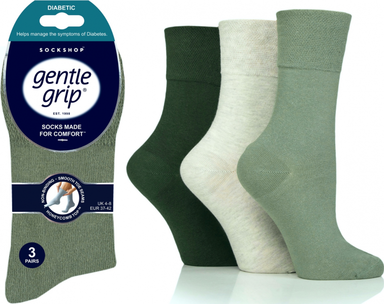 Ladies Diabetic Gentle Grip Non Binding HoneyComb Top Seamless Toe Socks UK 4-8 by SockShop