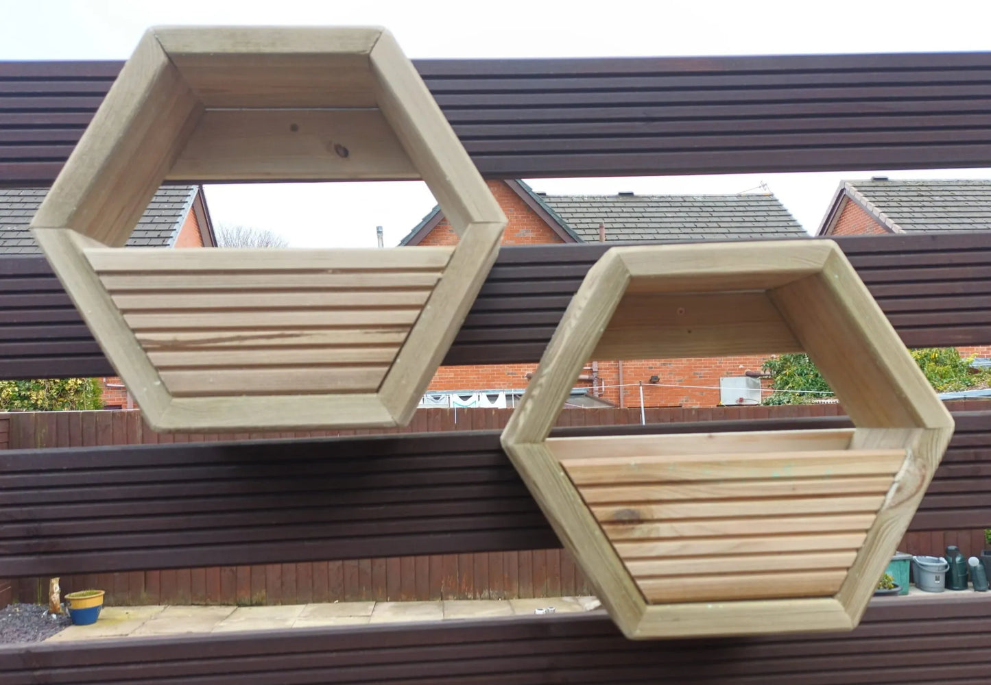 Wall Mounted Hexagon Wooden Garden Decking Planters for plants, herbs, bedding plants and flowers