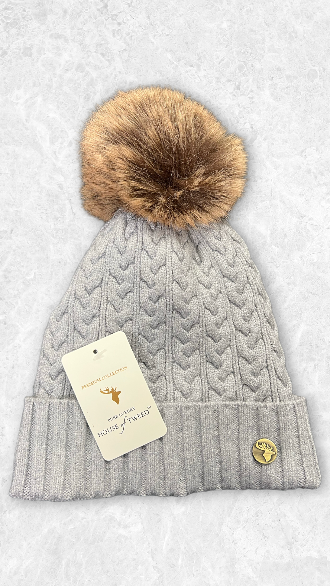 House Of Tweed Luxury Cable/Ribbed Knit Bobble Hat – Premium Collection