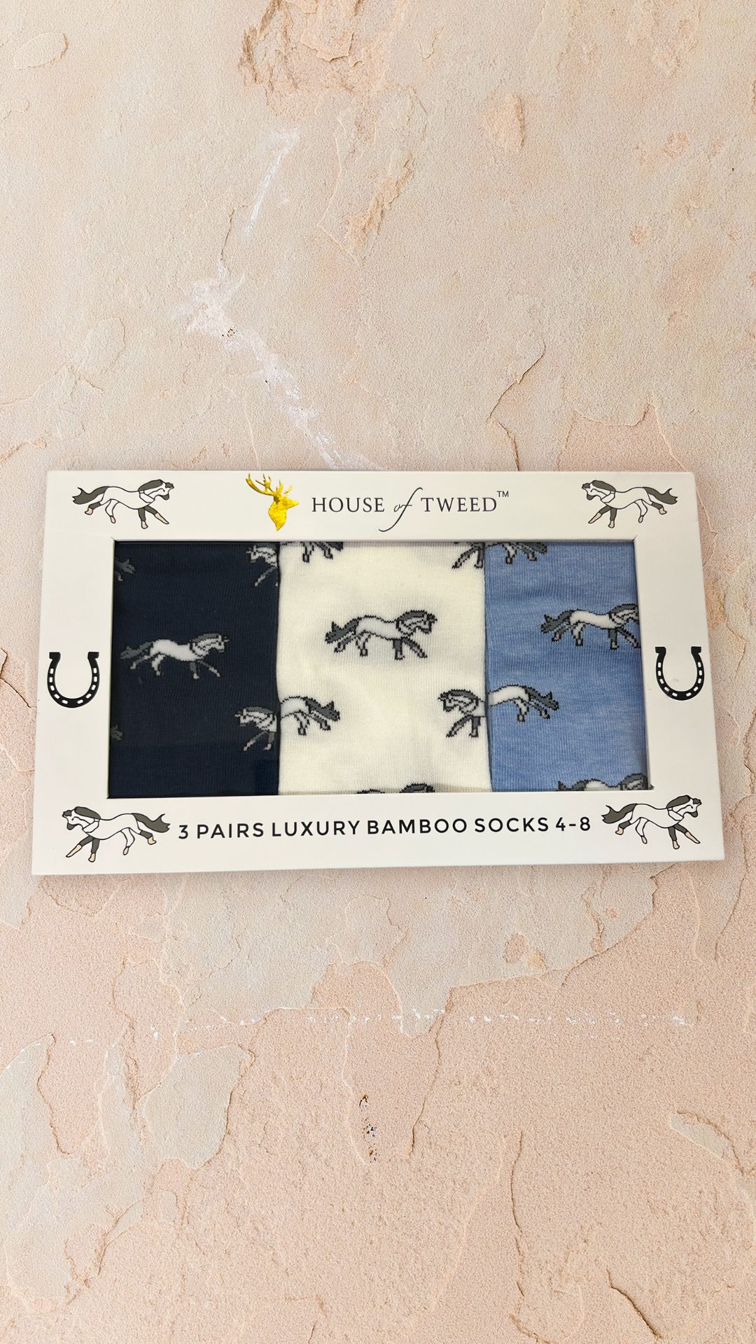 House of Tweed Ladies Luxury Bamboo Socks (3-Pair Gift Set) Style Horses