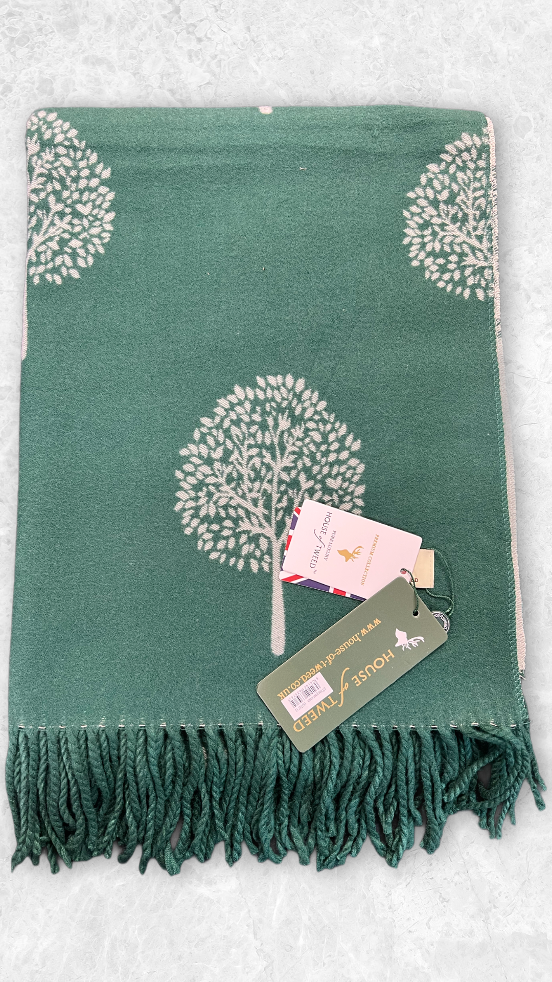 House of Tweed Luxury Tree Of Life Reversible Scarf Green