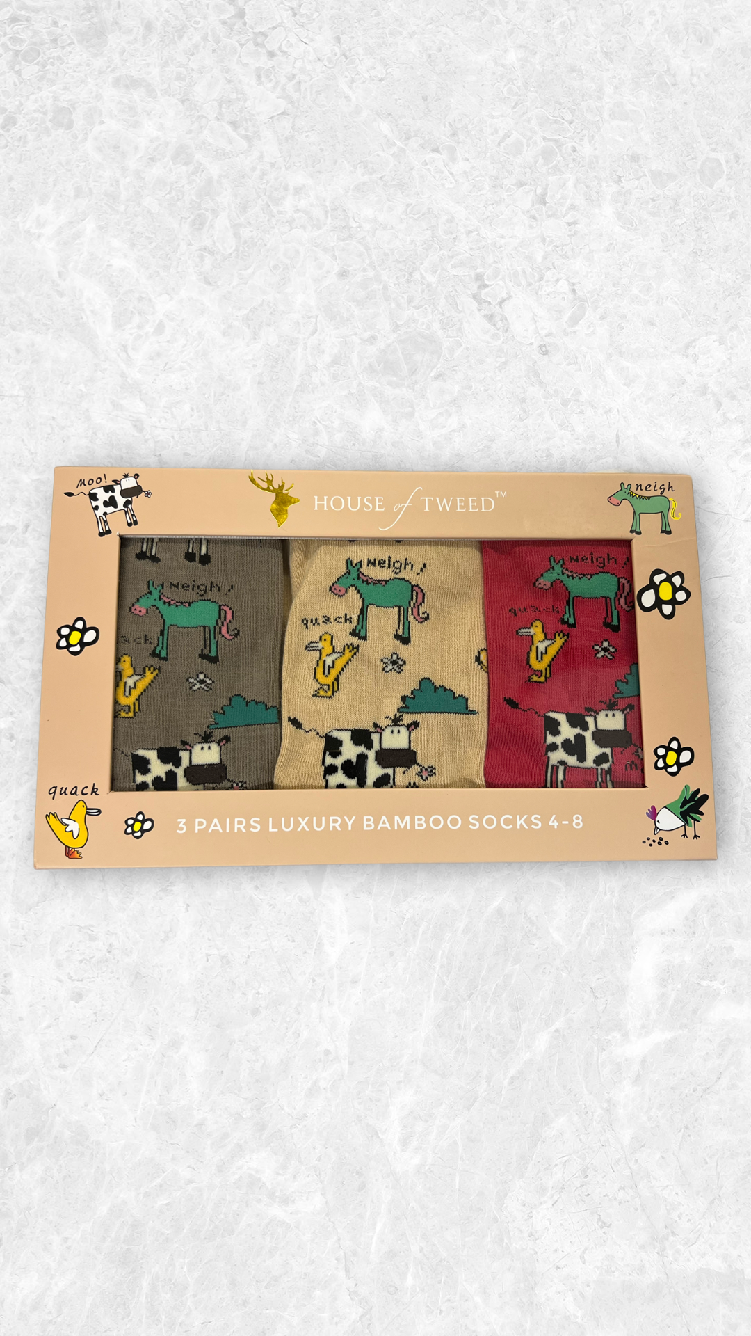 House of Tweed Ladies Luxury Bamboo Socks (3-Pair Gift Set) Style Farmyard