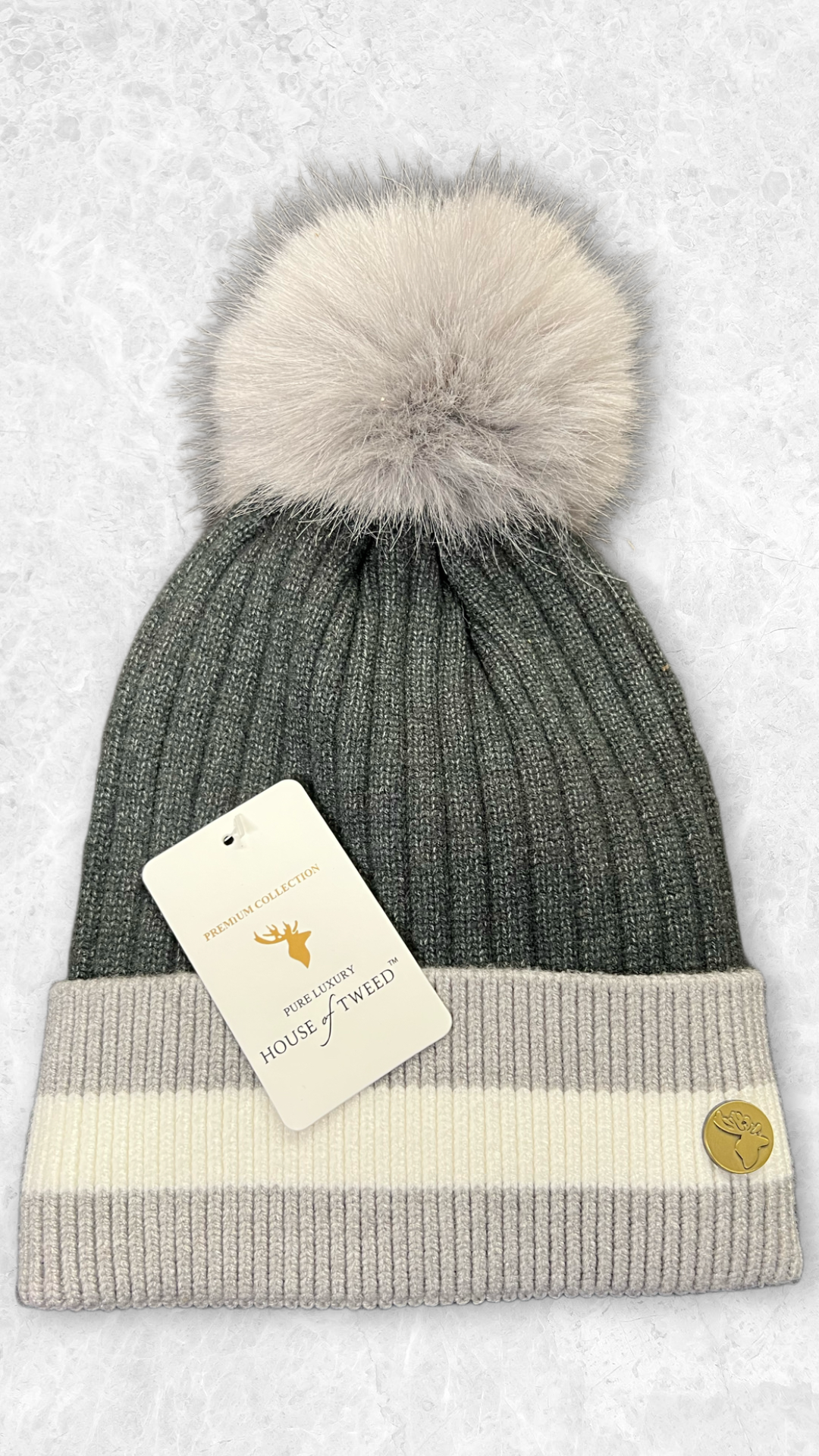 House Of Tweed Luxury Cable/Ribbed Knit Bobble Hat – Premium Collection