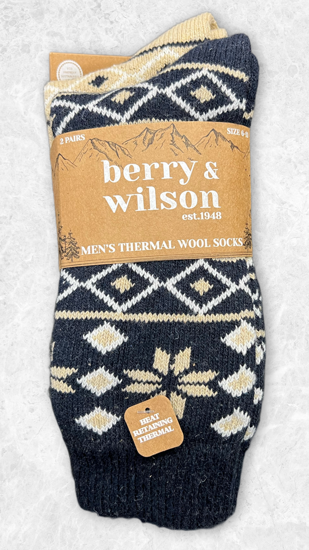Berry & Wilson Men’s Thermal Wool Blend Socks – 2 Pair Pack