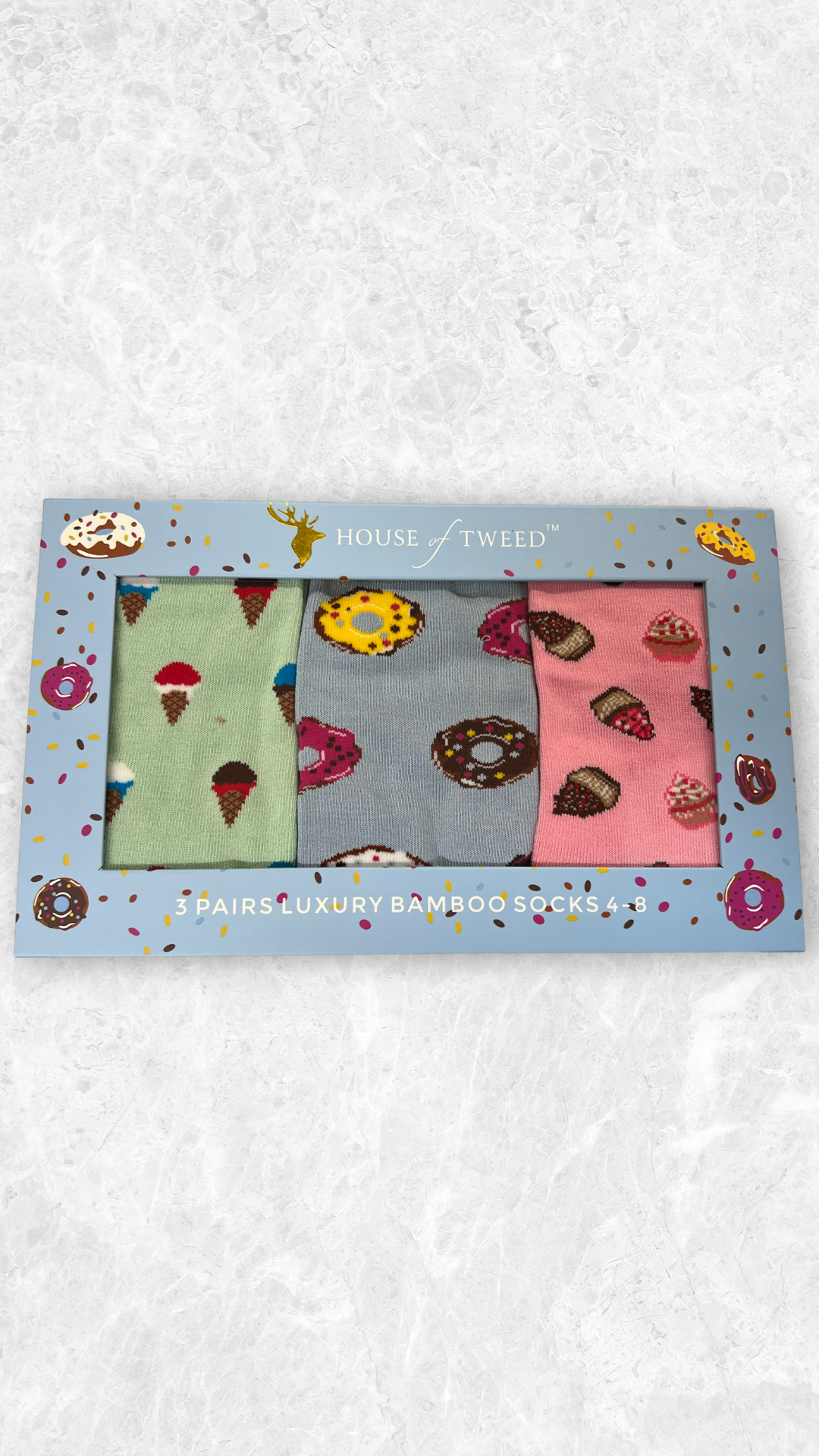 House of Tweed Ladies Luxury Bamboo Socks (3-Pair Gift Set) Style CupCake