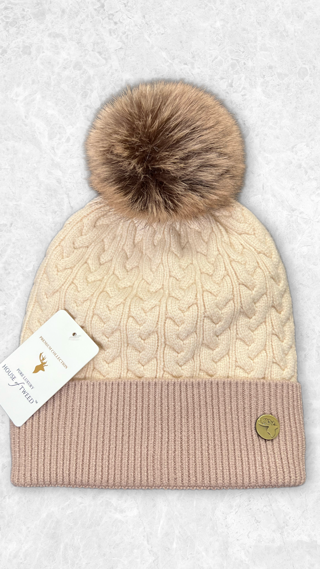 House Of Tweed Luxury Cable/Ribbed Knit Bobble Hat – Premium Collection