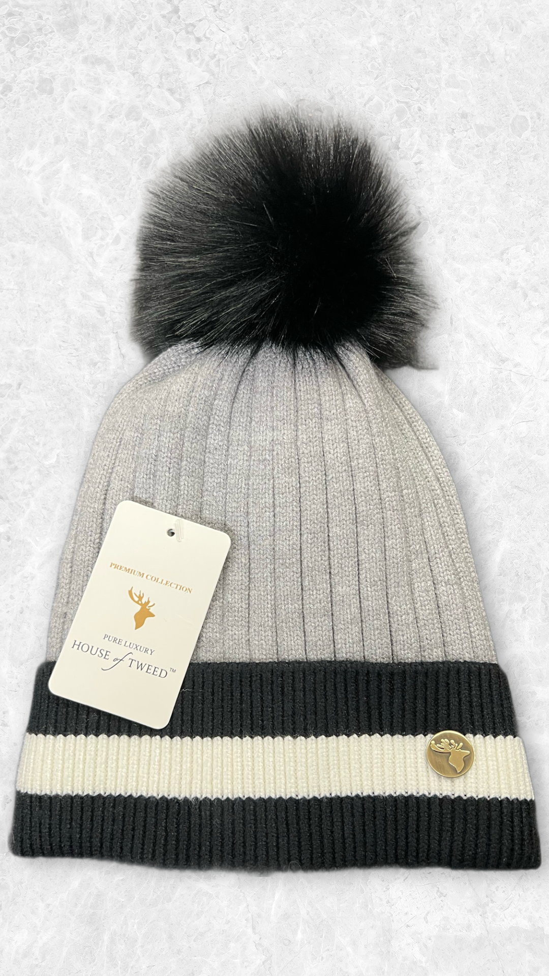 House Of Tweed Luxury Cable/Ribbed Knit Bobble Hat – Premium Collection
