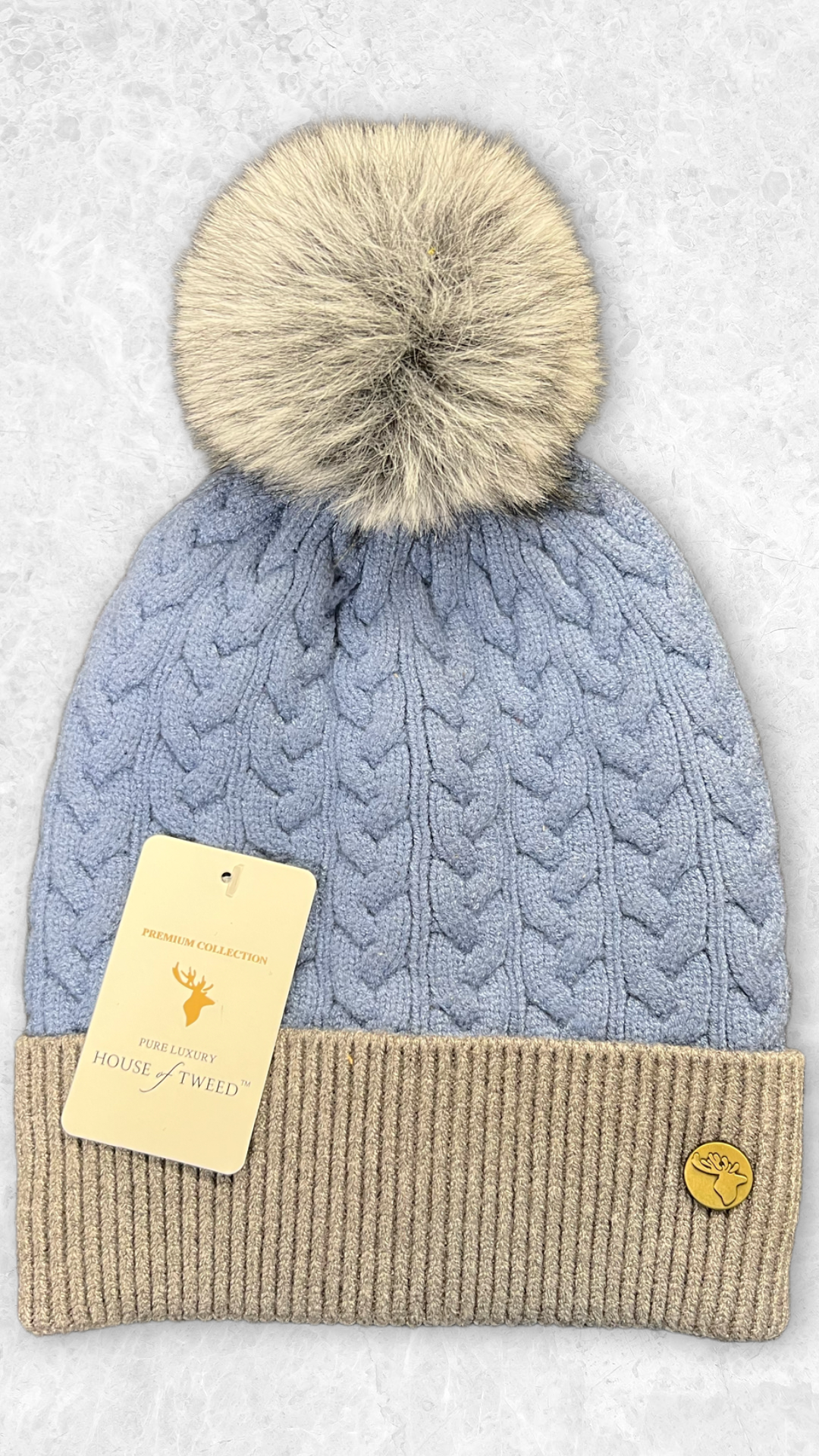 House Of Tweed Luxury Cable/Ribbed Knit Bobble Hat – Premium Collection