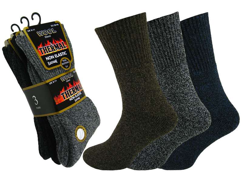 Men's Chunky 30% Wool Blend 2.1 tog Thermal Non Elasticated Socks UK 6-11