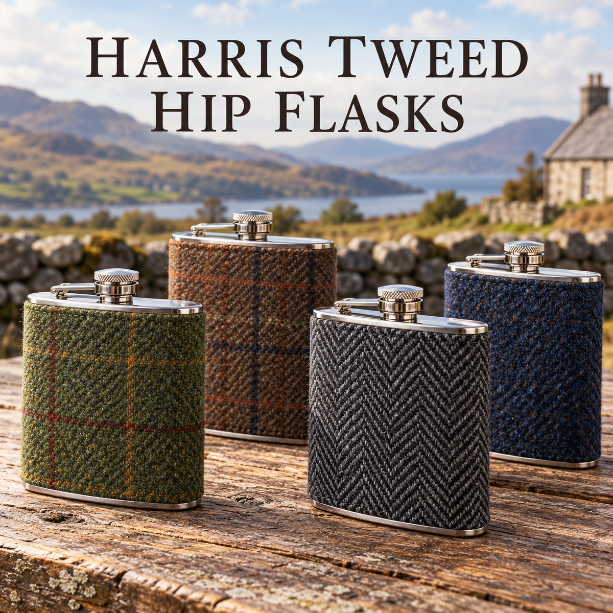 Harris Tweed Hip Flasks
