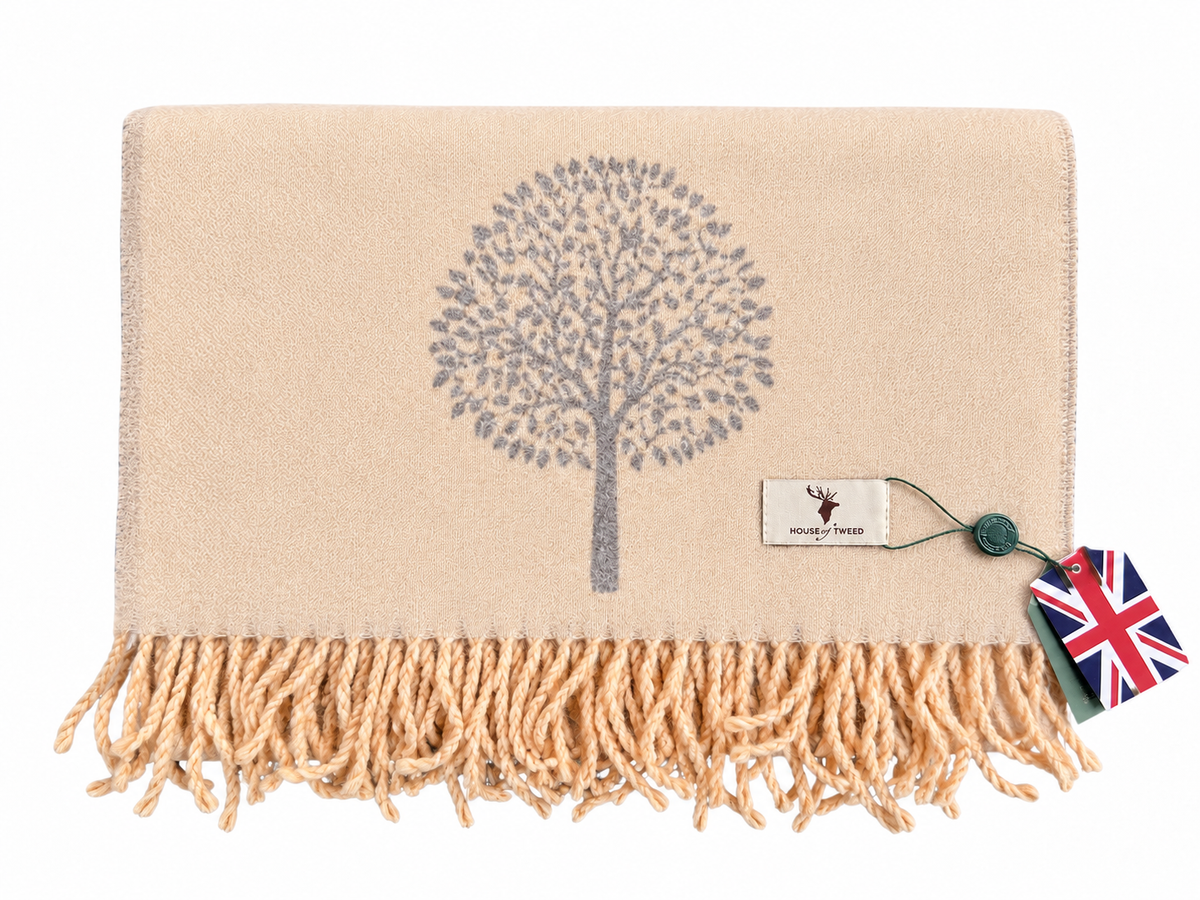 House Of Tweed Tree Of Life Scarf Cream & Grey