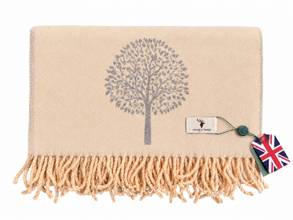 House Of Tweed Tree Of Life Scarf Cream & Grey