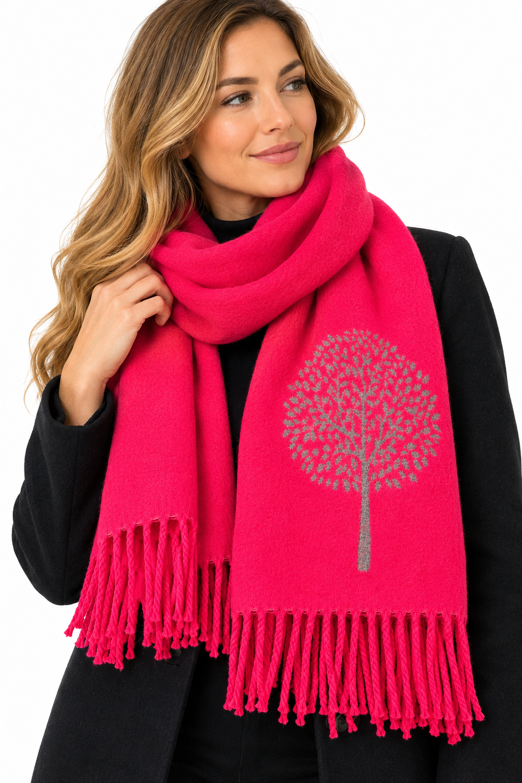 House Of Tweed Tree Of Life Scarf Fuschia Pink