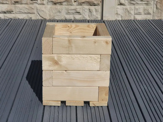 HAND MADE SQUARE WOODEN PLANTER POT  25x25x27CM