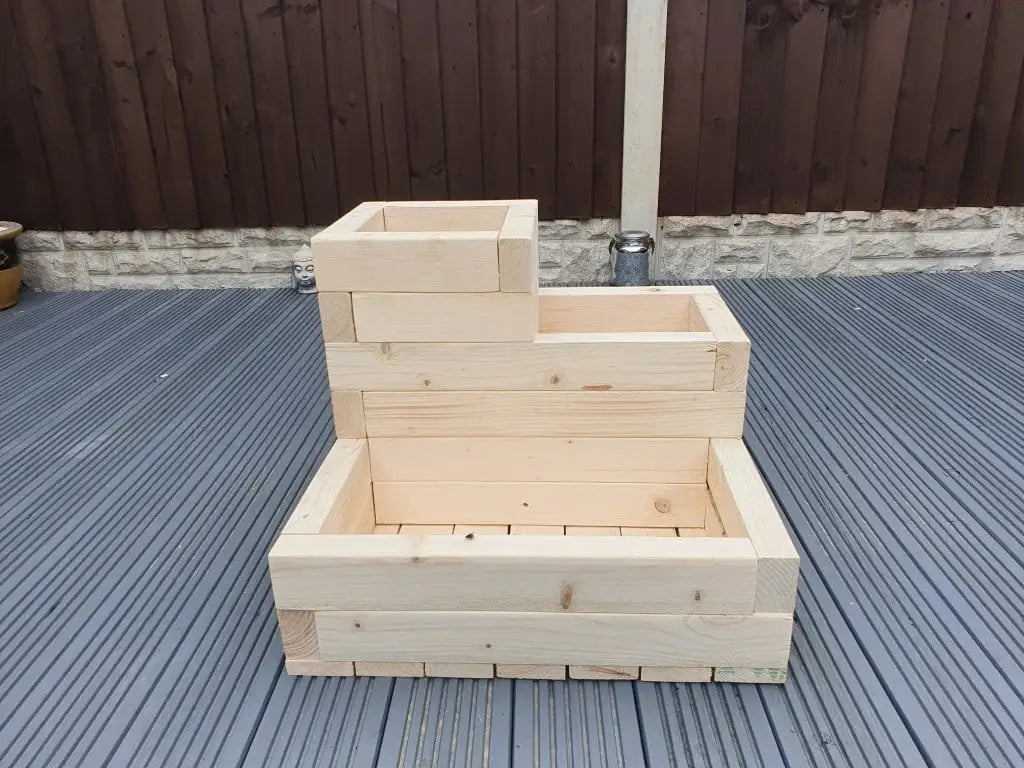 3 TIER WOODEN TREATED GARDEN PLANTER 3 TIERED PLANT POT 50cm x 50cm x 40cm