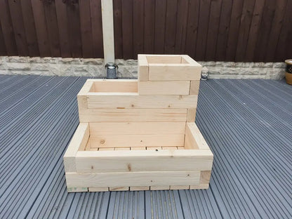 3 TIER WOODEN TREATED GARDEN PLANTER 3 TIERED PLANT POT 50cm x 50cm x 40cm
