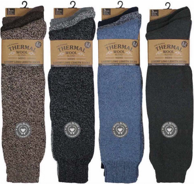 Men's Heavy Duty Chunky 20% Wool Blend 2.3 tog Thermal Insulated Long Hose Boot Socks UK 6-11