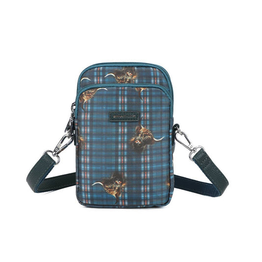 Highland Cow Print Mobile Crossbody Shoulder Bag Blue