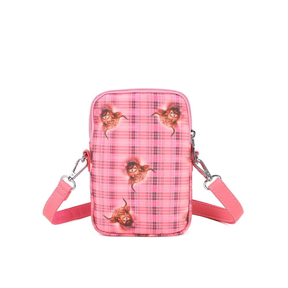 Highland Print Mobile Crossbody Shoulder Bag Baby Pink