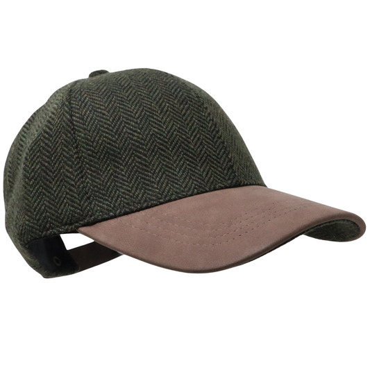 Green Herringbone Tweed Baseball Cap