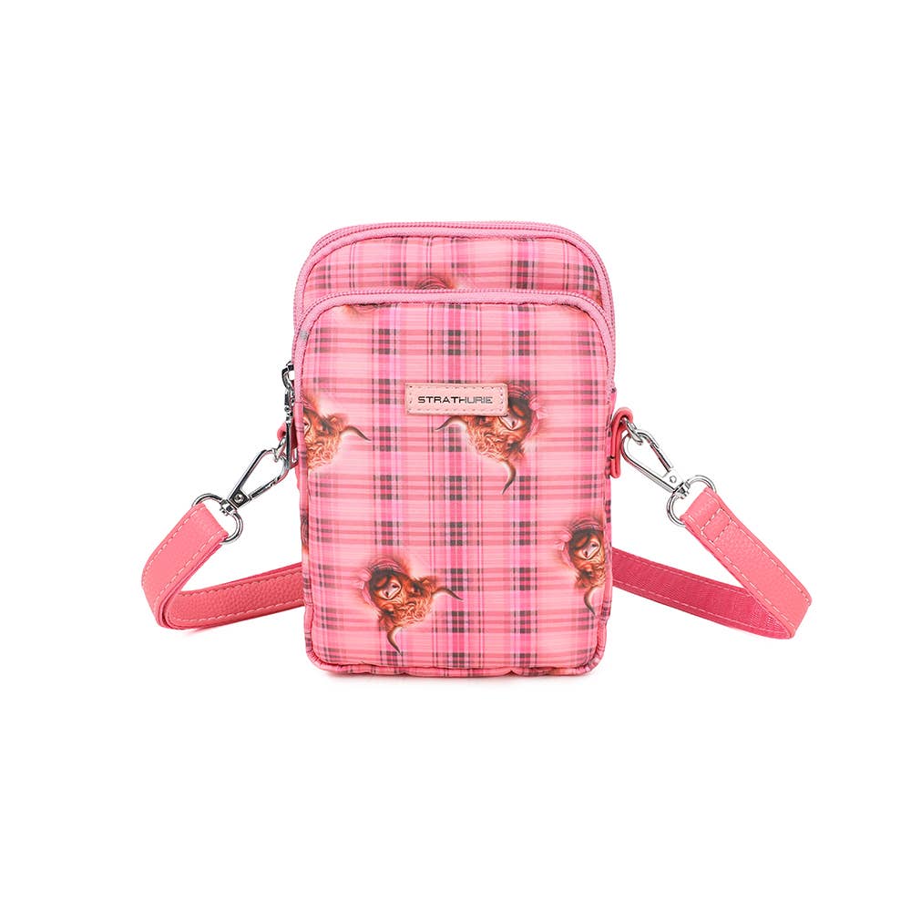 Highland Cow Print Mobile Crossbody Shoulder Bag Blue