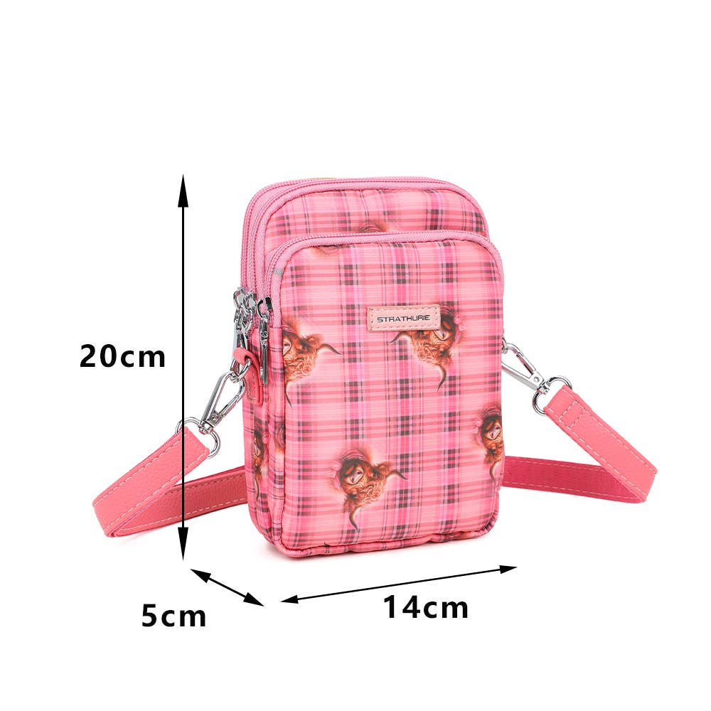 Highland Print Mobile Crossbody Shoulder Bag Baby Pink