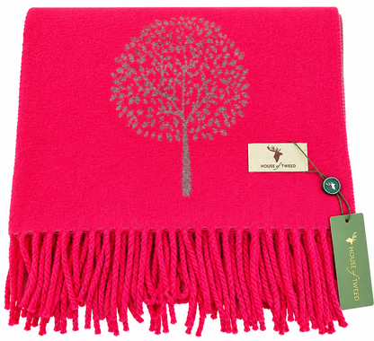 House Of Tweed Tree Of Life Scarf Fuschia Pink