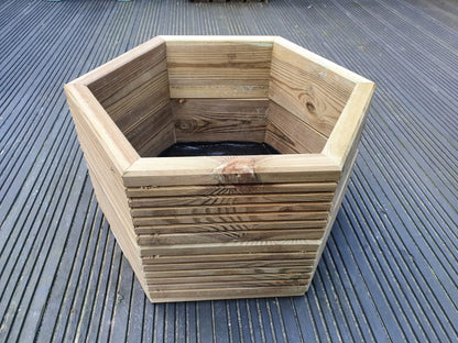 HEXAGON WOODEN GARDEN DECKING PLANTERS  PLANTS SHRUBS FLOWERS 3 SIZES AVAILABLE