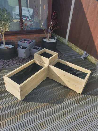 Large Corner Wooden Treated Garden Planter Plant Pot Combi