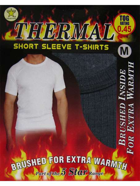 Men's Grey Brushed Thermal Insulated Short Sleeve T-Shirt Blue by Five Star
