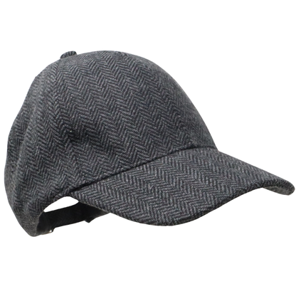Herringbone Tweed Baseball Cap with Self-Coloured Peak.