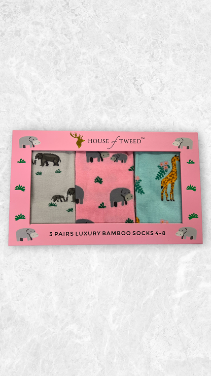 House of Tweed Ladies Luxury Bamboo Socks (3-Pair Gift Set) Style Zoo