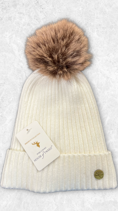 House Of Tweed Luxury Cable/Ribbed Knit Bobble Hat – Premium Collection