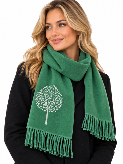 House Of Tweed Tree Of Life Scarf Green