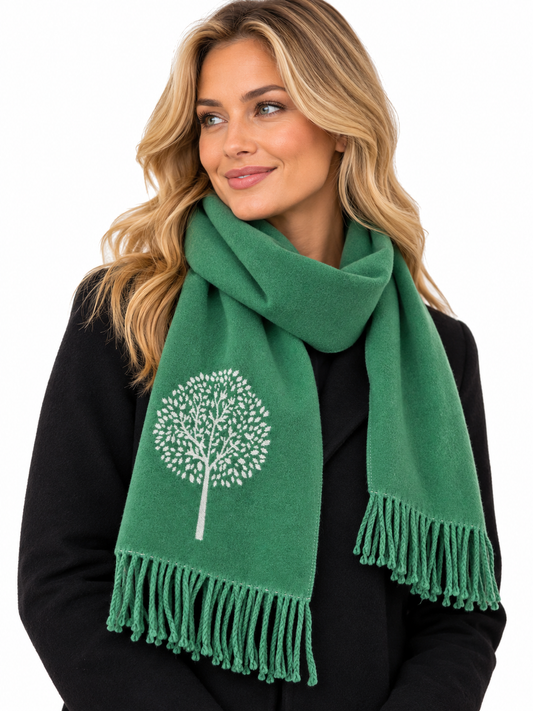 House Of Tweed Tree Of Life Scarf Green