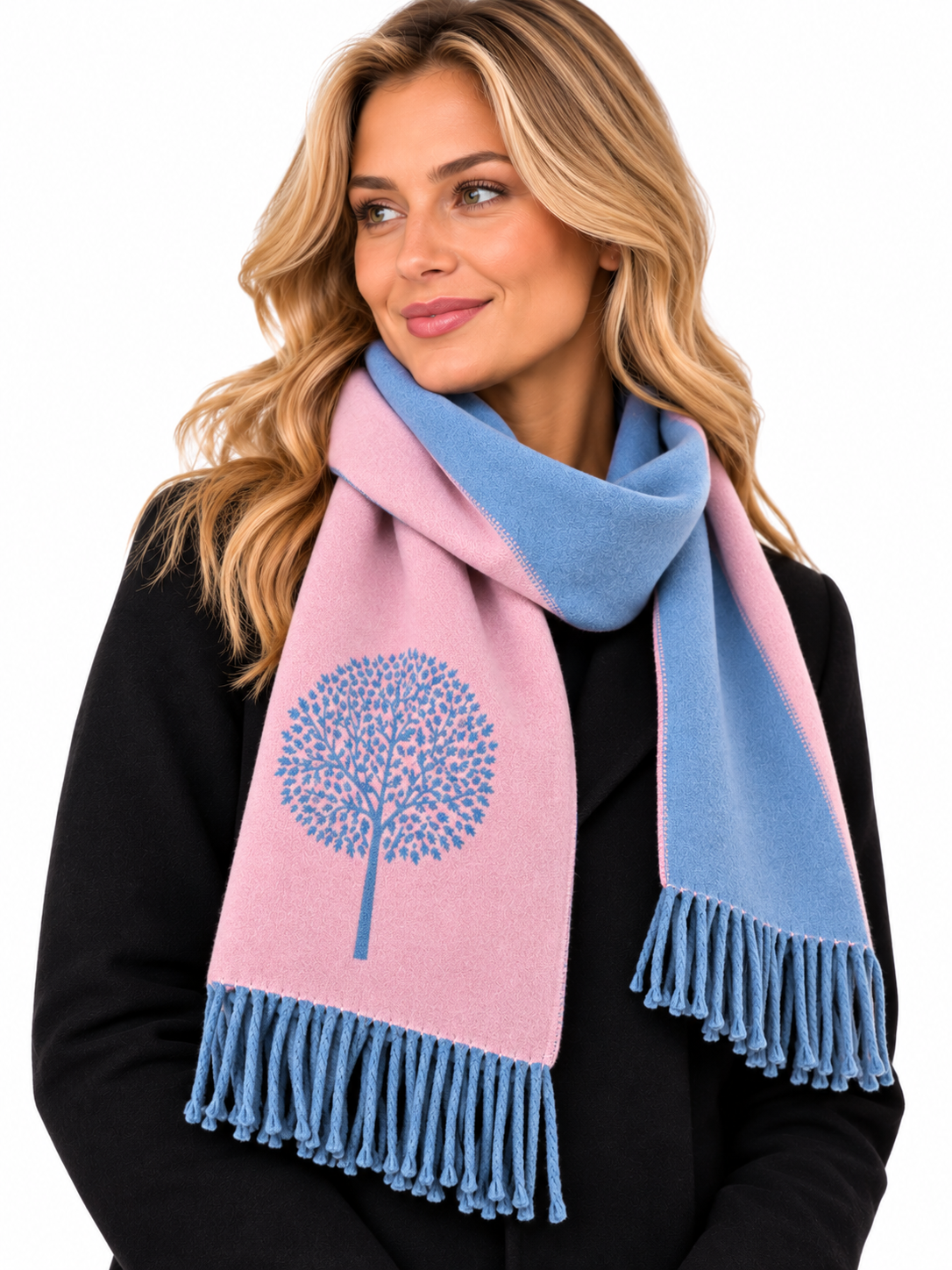 House Of Tweed Tree Of Life Scarf Light Blue & Rose