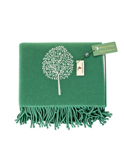House Of Tweed Tree Of Life Scarf Green