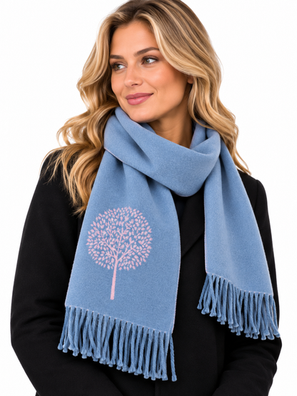 House Of Tweed Tree Of Life Scarf Light Blue & Rose