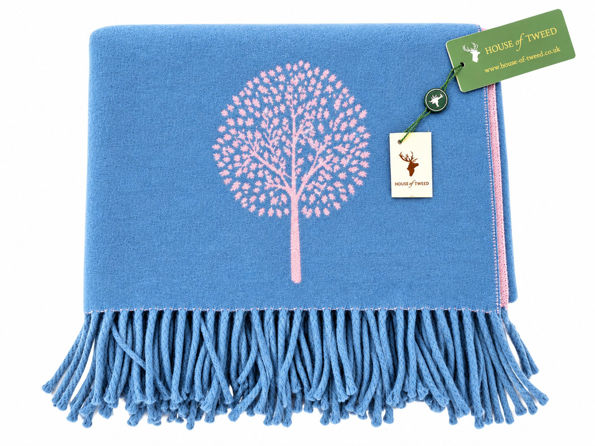 House Of Tweed Tree Of Life Scarf Light Blue & Rose