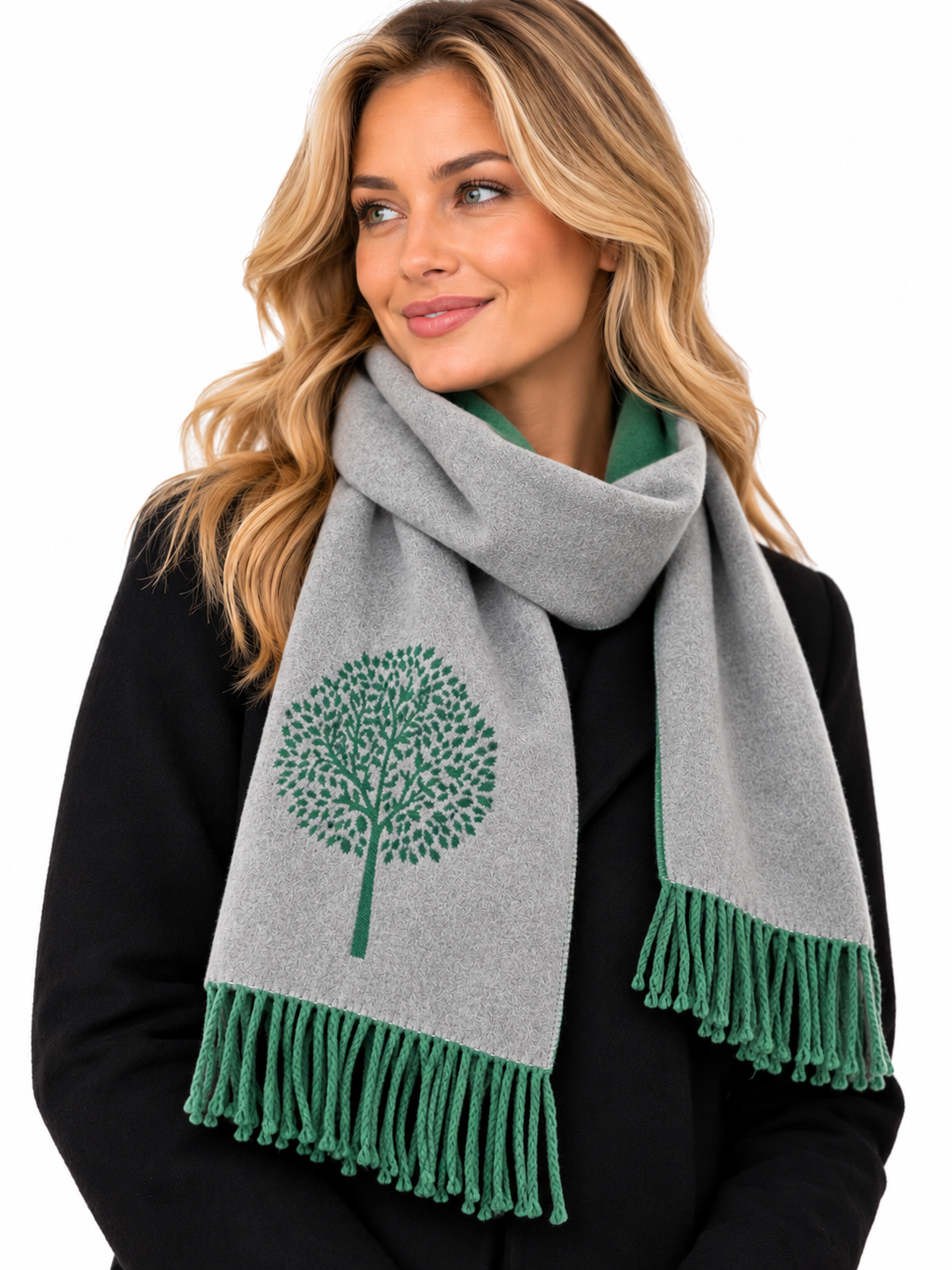 House Of Tweed Tree Of Life Scarf Green