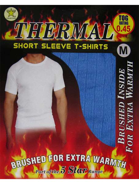 Men's Blue Brushed Thermal Insulated Short Sleeve T-Shirt Blue by Five Star