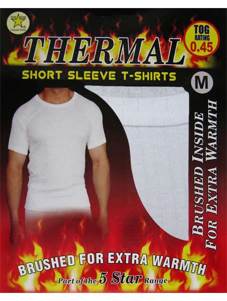 Men's White Brushed Thermal Insulated Short Sleeve T-Shirt Blue by Five Star